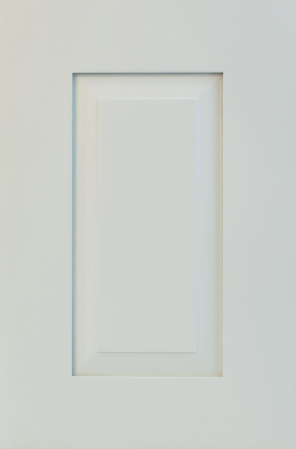 Empty white photo frame on light background.