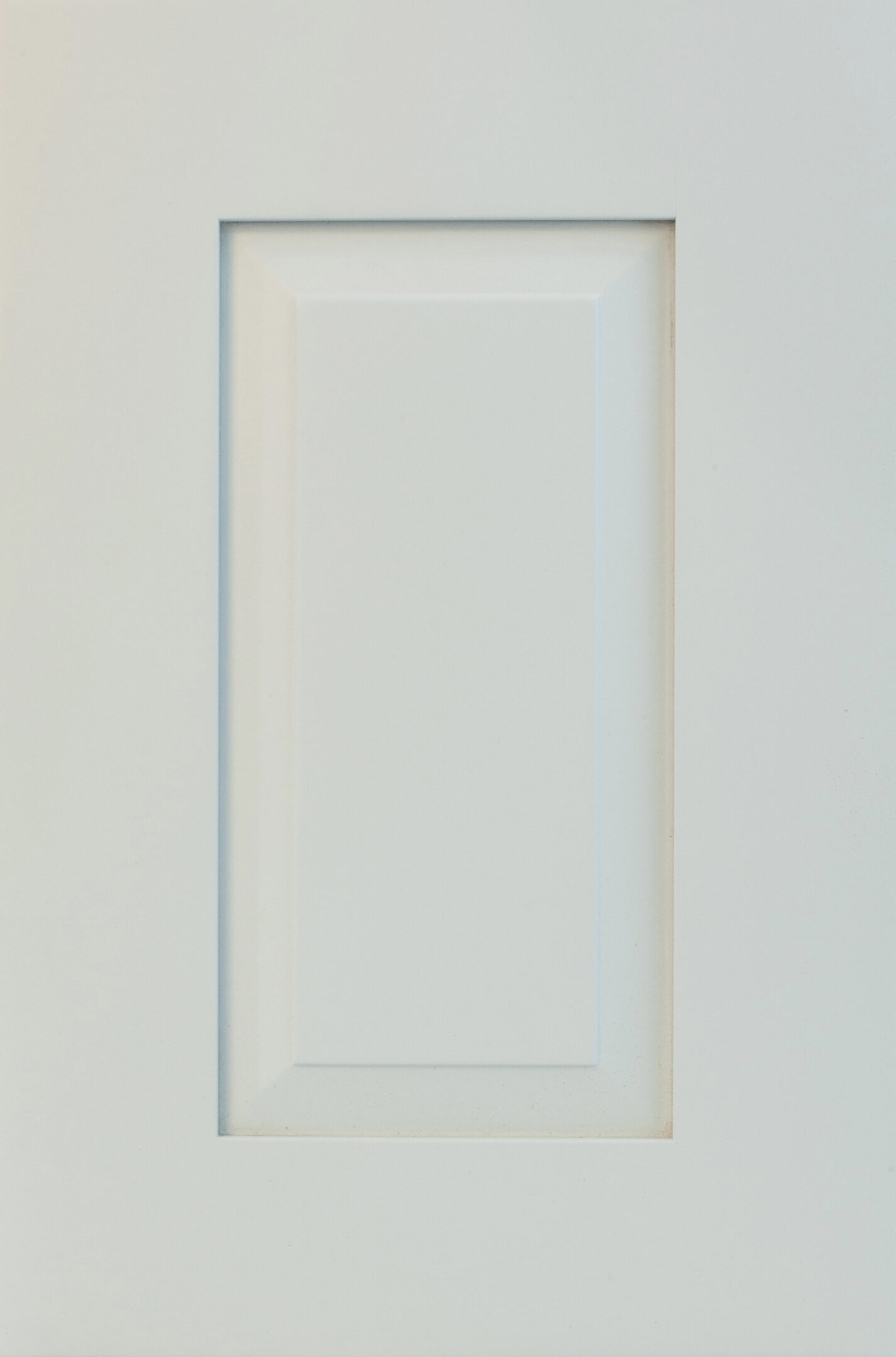 Empty white photo frame on light background.