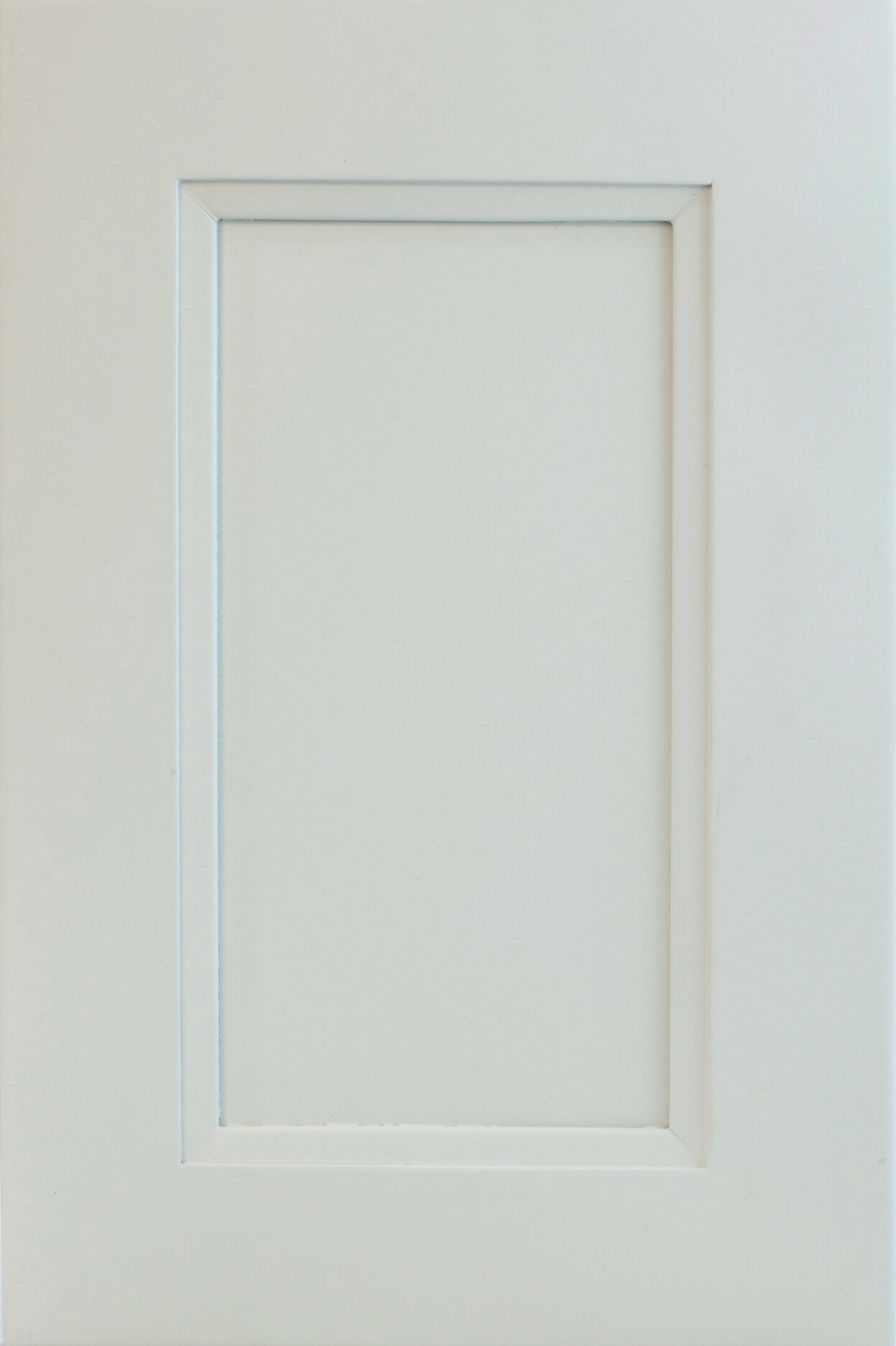 Blank white picture frame on a light background.